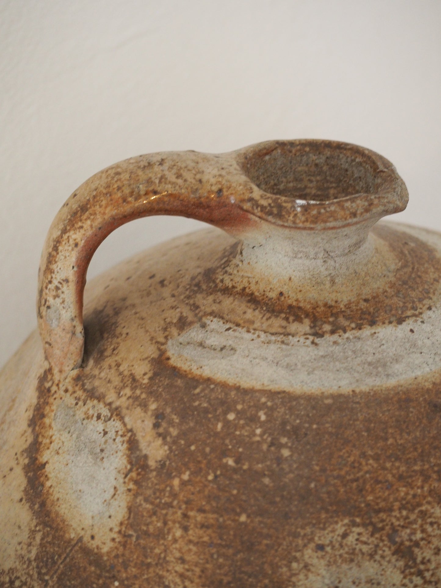 Antique Vintage French Handmade Oil Pot with Handle / Rustic Kitchen Storage Jar