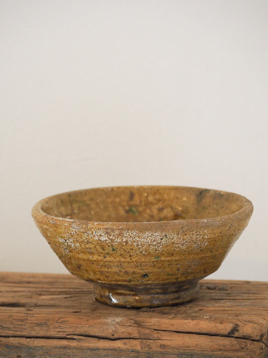 Vintage Moroccan Tamegroute Yellow Glazed Ceramic Bowl - Handmade Moroccan Serving Dish