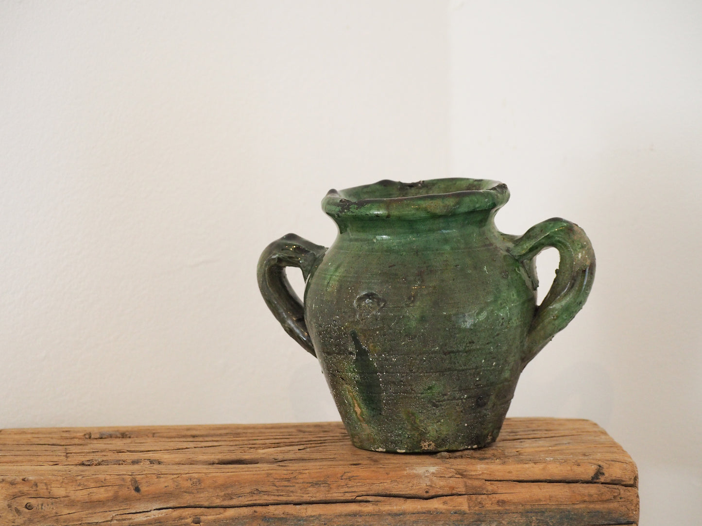 Vintage Moroccan Tamegroute Green Glazed Pot - Handmade Moroccan Vase