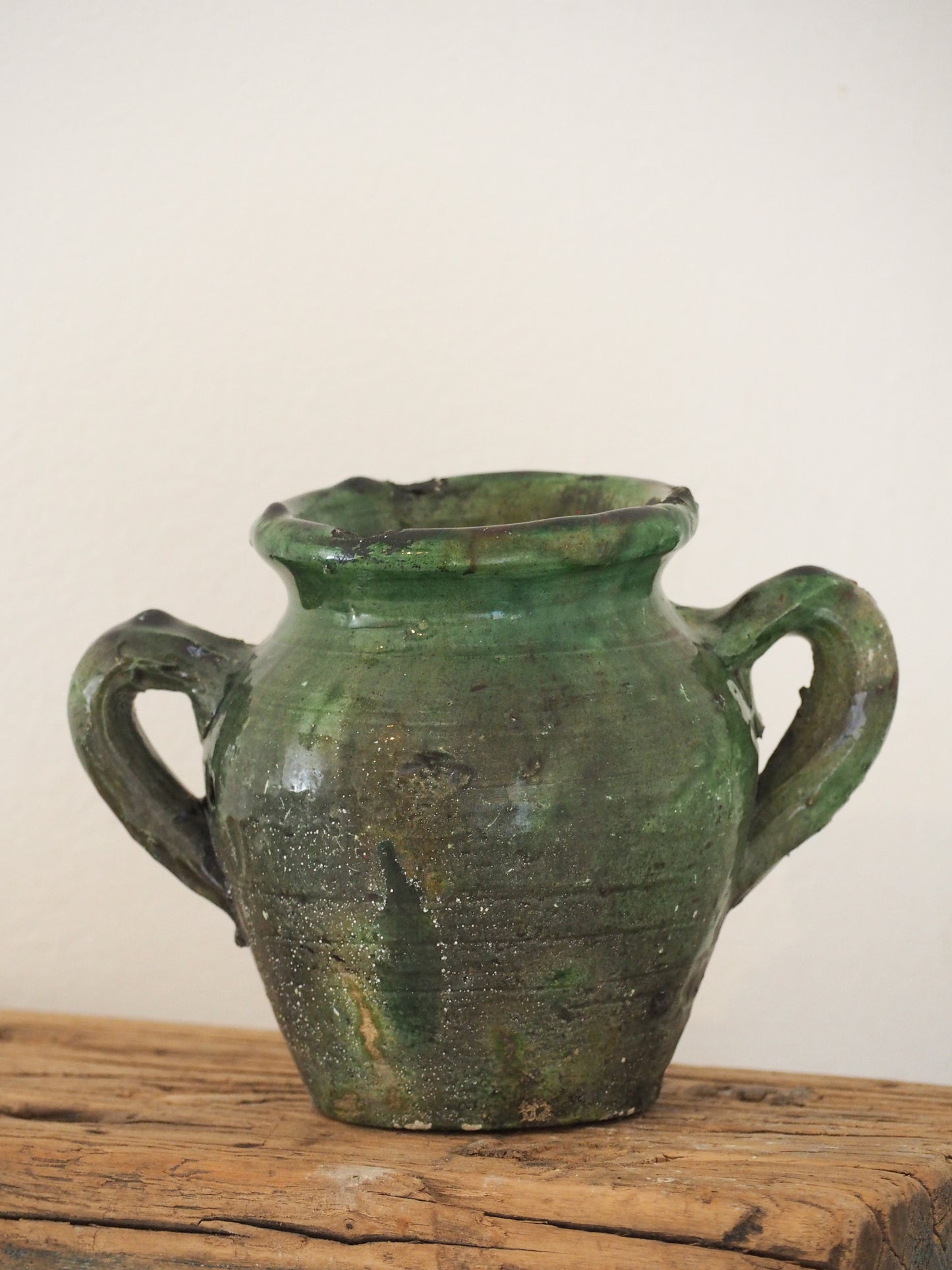 Vintage Moroccan Tamegroute Green Glazed Pot - Handmade Moroccan Vase
