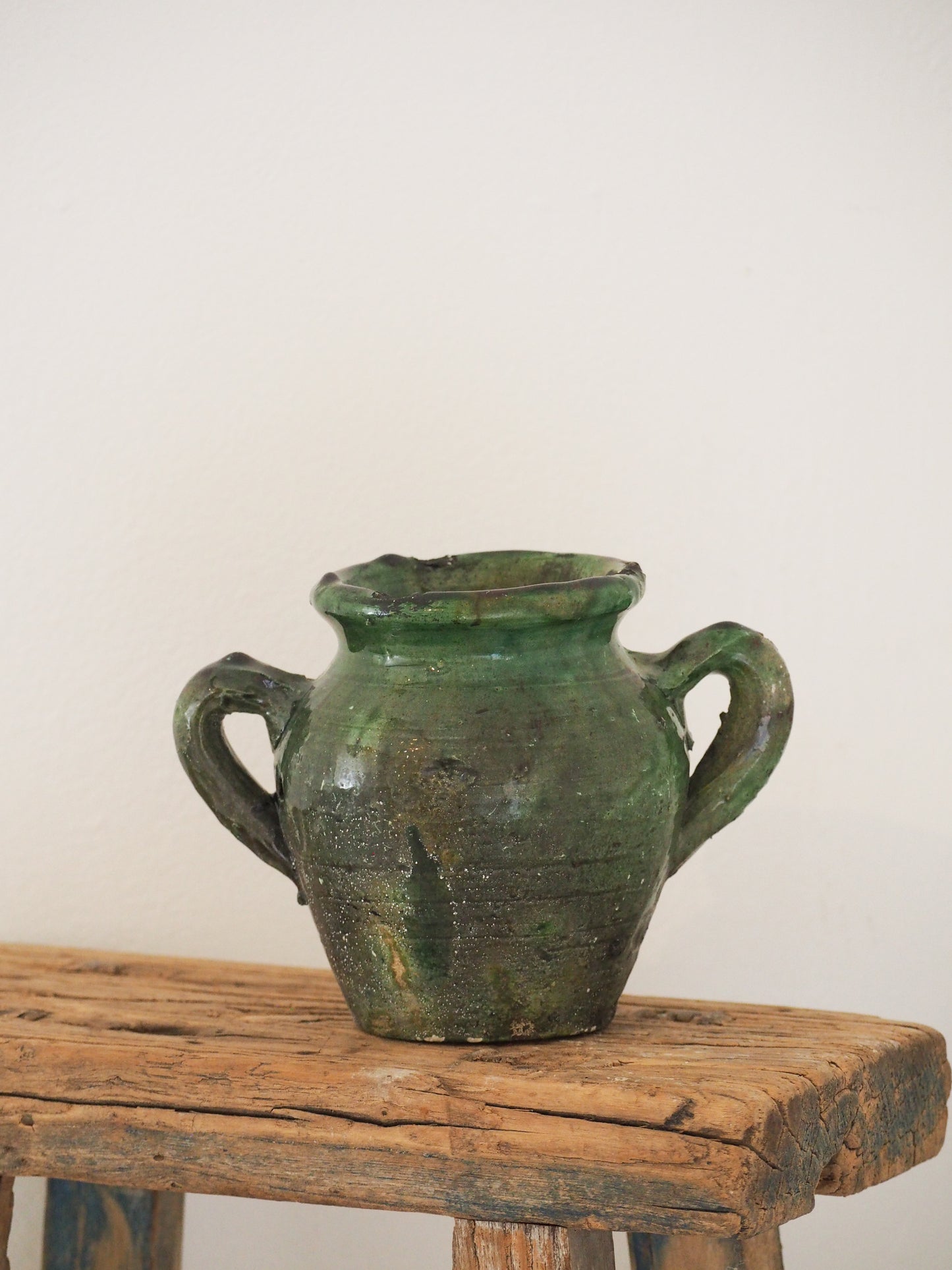 Vintage Moroccan Tamegroute Green Glazed Pot - Handmade Moroccan Vase