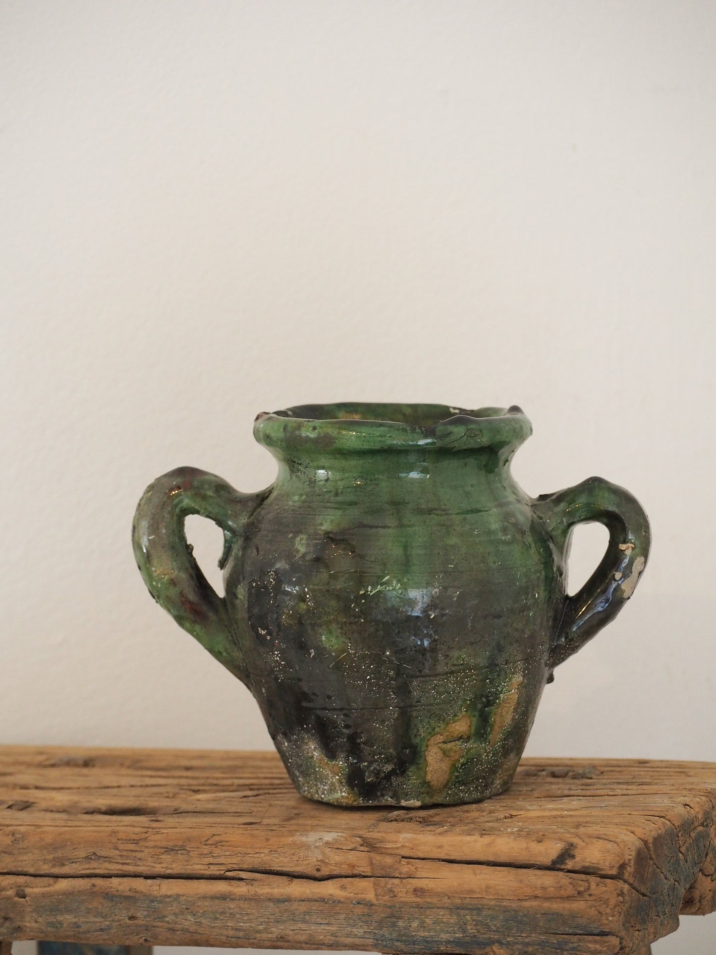 Vintage Moroccan Tamegroute Green Glazed Pot - Handmade Moroccan Vase