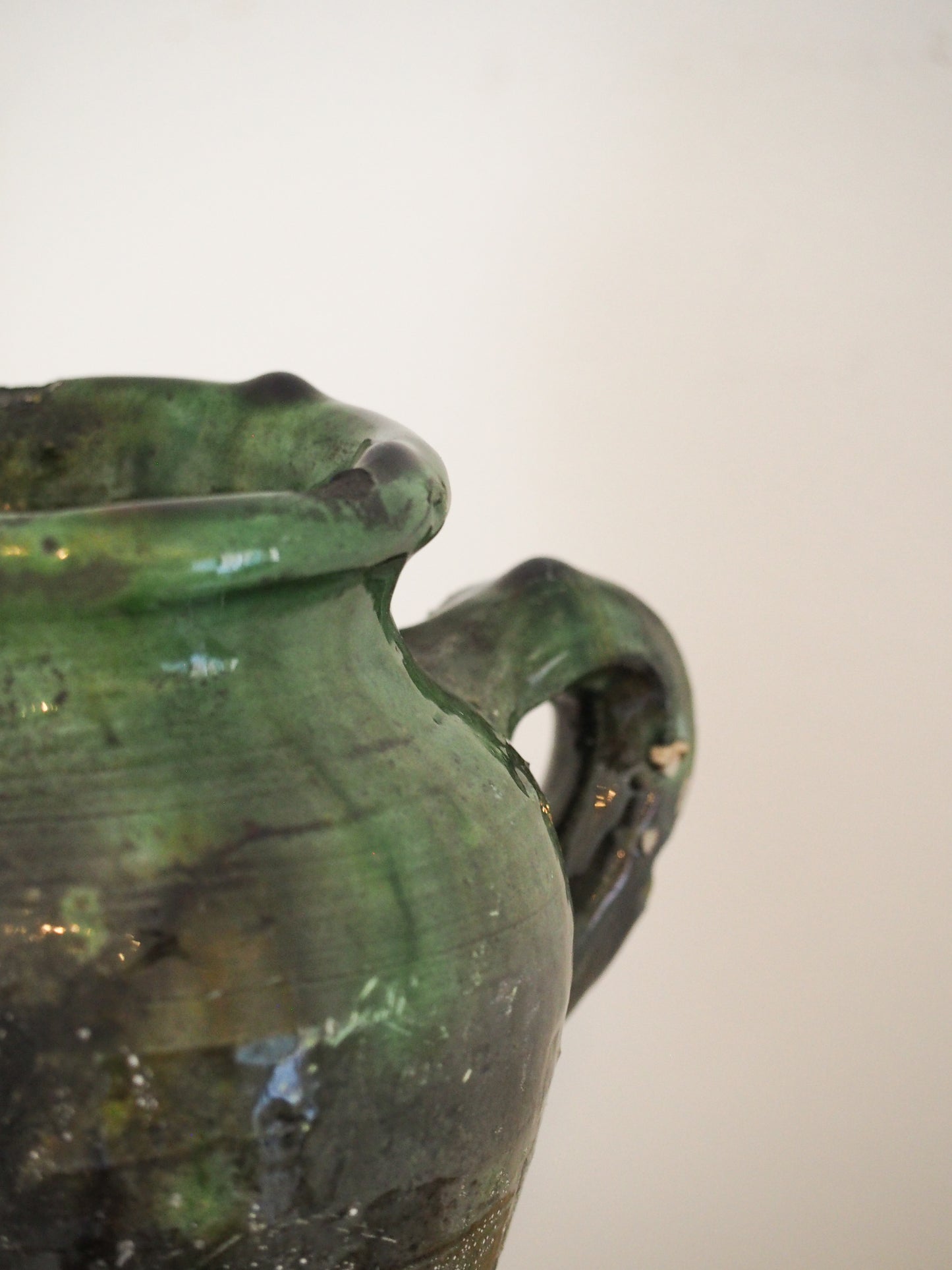 Vintage Moroccan Tamegroute Green Glazed Pot - Handmade Moroccan Vase