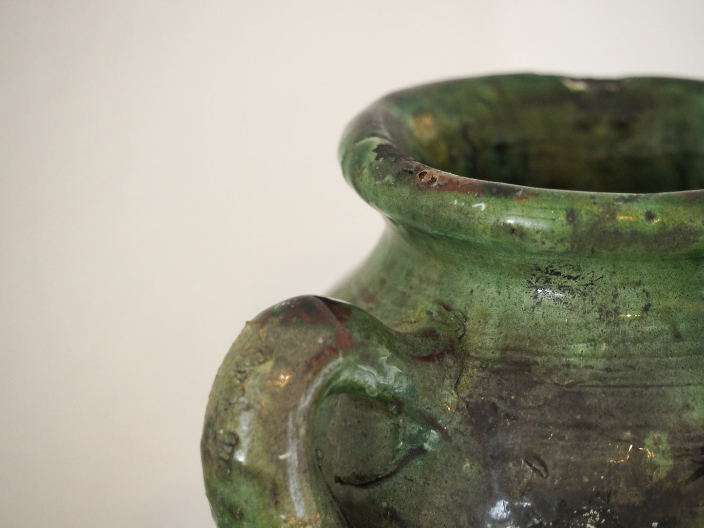 Vintage Moroccan Tamegroute Green Glazed Pot - Handmade Moroccan Vase