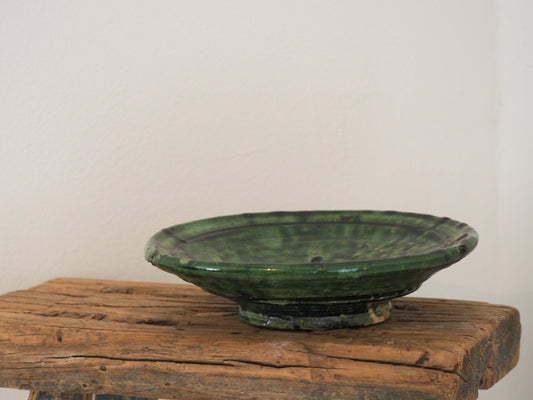 Vintage Moroccan Tamegroute Green Glazed Ceramic Small Plate - Handmade Moroccan Serving Dish