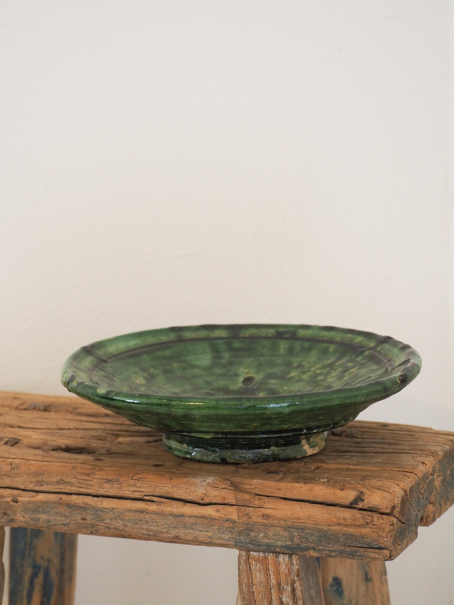 Vintage Moroccan Tamegroute Green Glazed Ceramic Small Plate - Handmade Moroccan Serving Dish