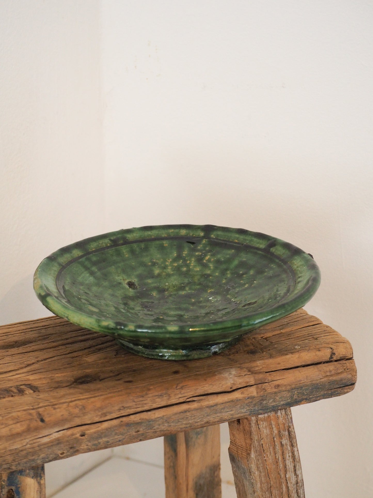 Vintage Moroccan Tamegroute Green Glazed Ceramic Small Plate - Handmade Moroccan Serving Dish