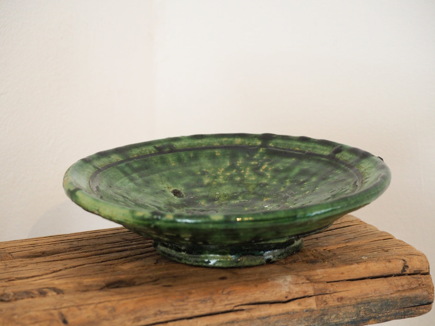 Vintage Moroccan Tamegroute Green Glazed Ceramic Small Plate - Handmade Moroccan Serving Dish