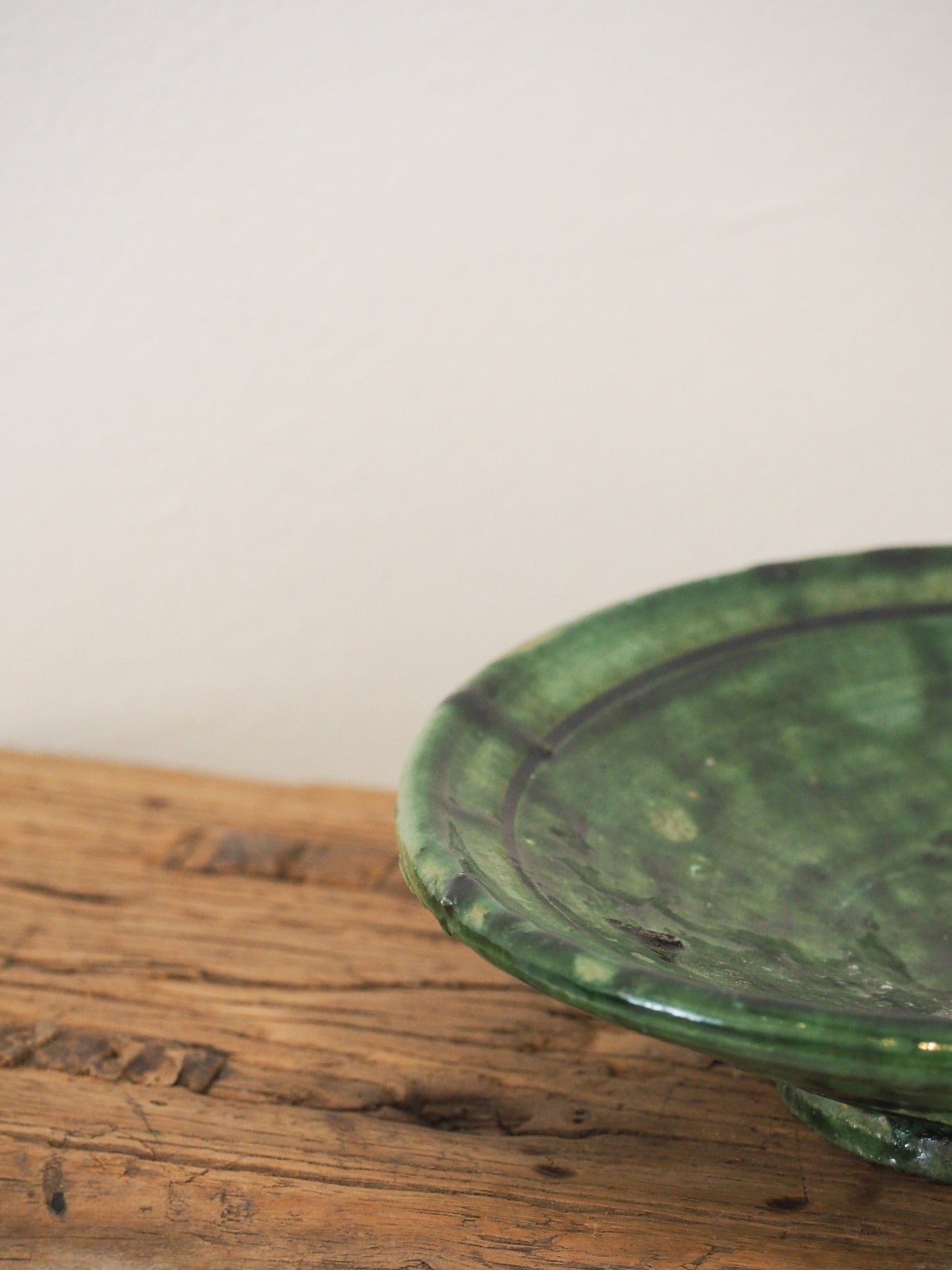 Vintage Moroccan Tamegroute Green Glazed Ceramic Small Plate - Handmade Moroccan Serving Dish