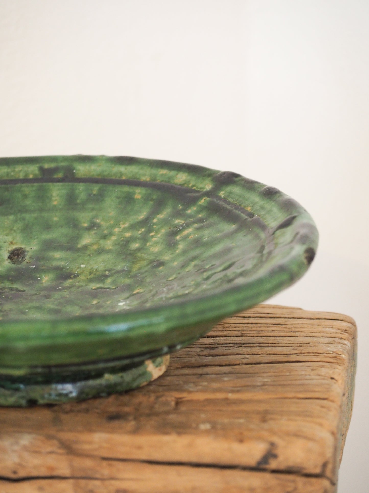 Vintage Moroccan Tamegroute Green Glazed Ceramic Small Plate - Handmade Moroccan Serving Dish