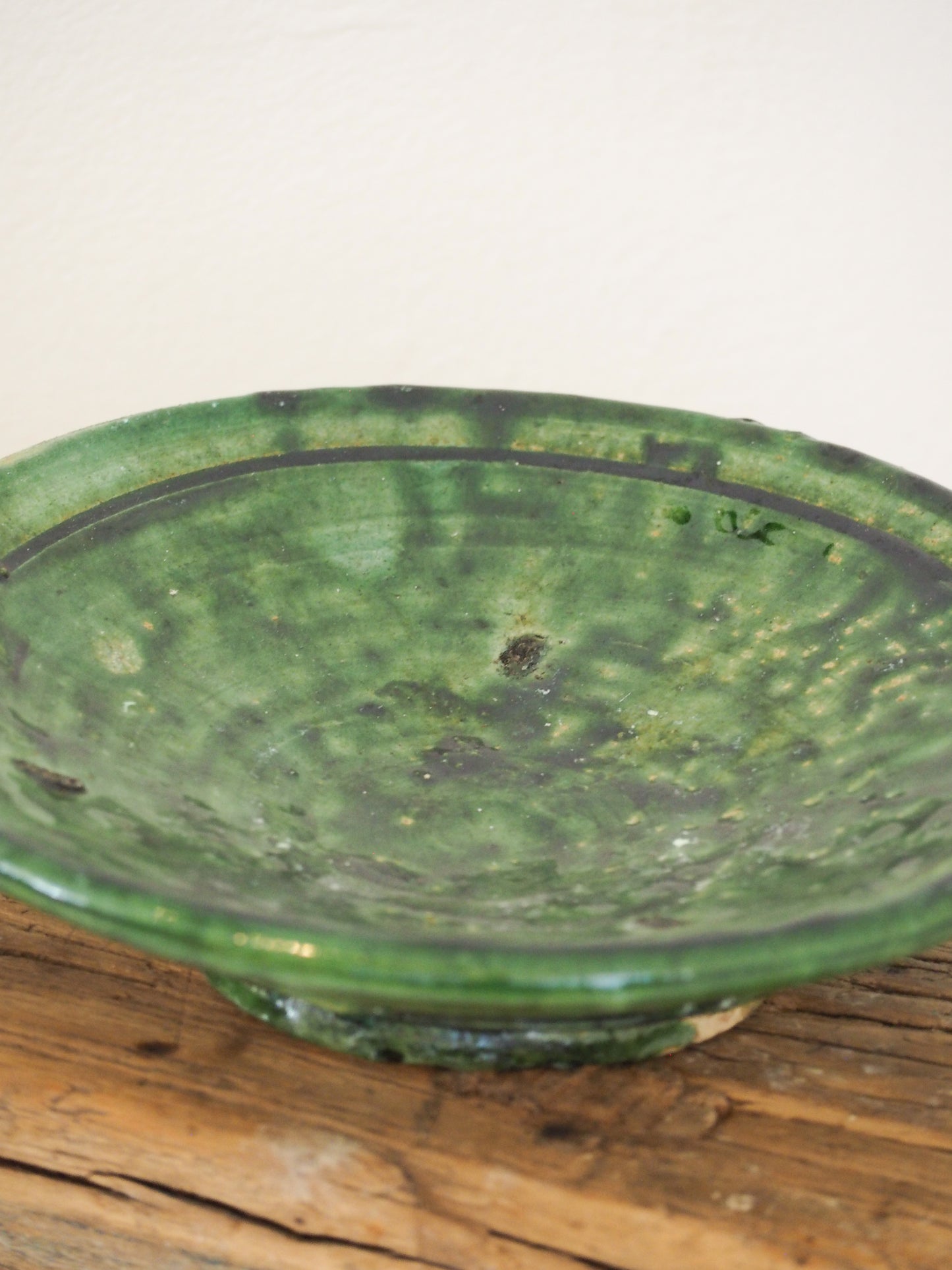 Vintage Moroccan Tamegroute Green Glazed Ceramic Small Plate - Handmade Moroccan Serving Dish