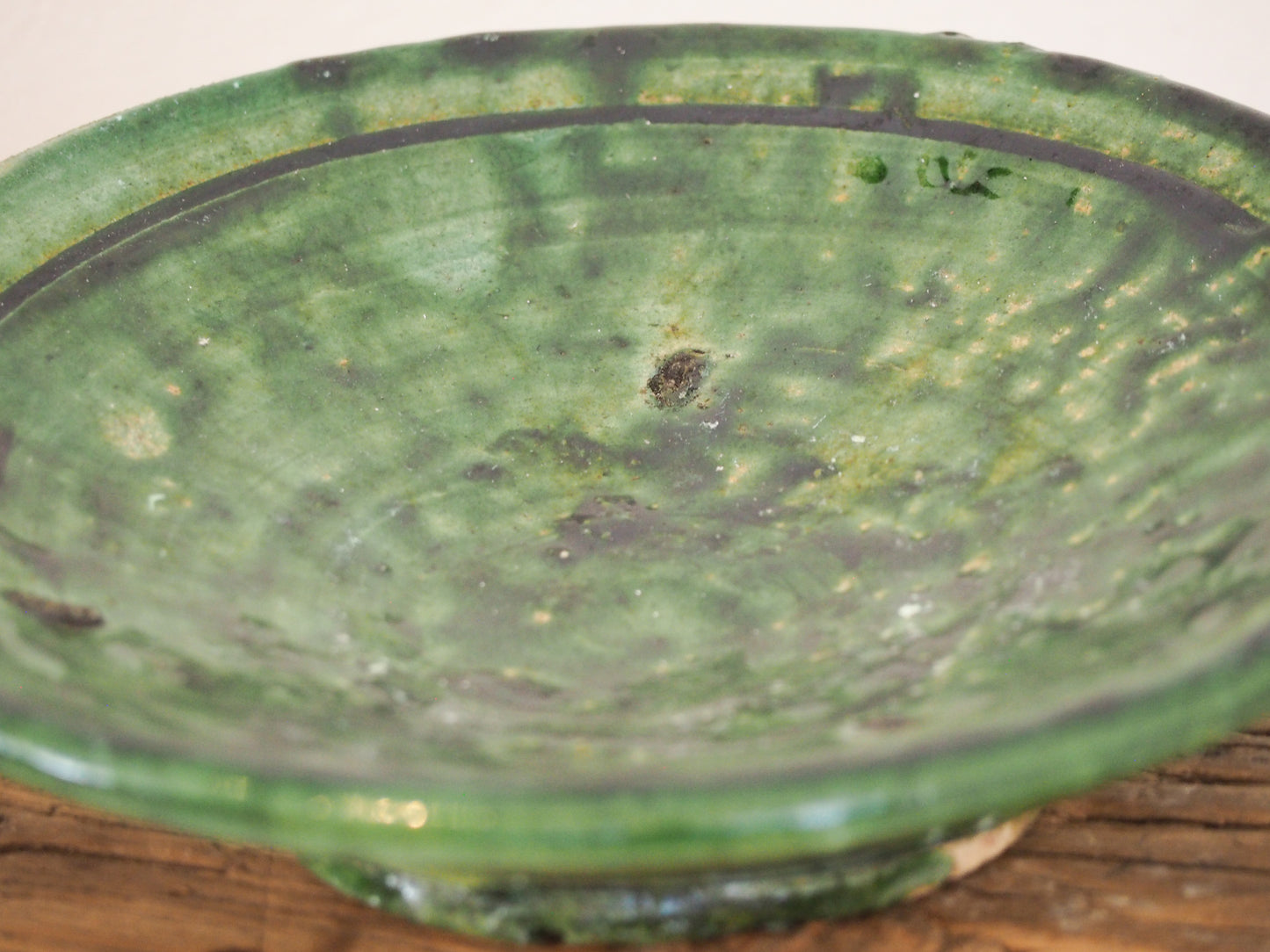 Vintage Moroccan Tamegroute Green Glazed Ceramic Small Plate - Handmade Moroccan Serving Dish