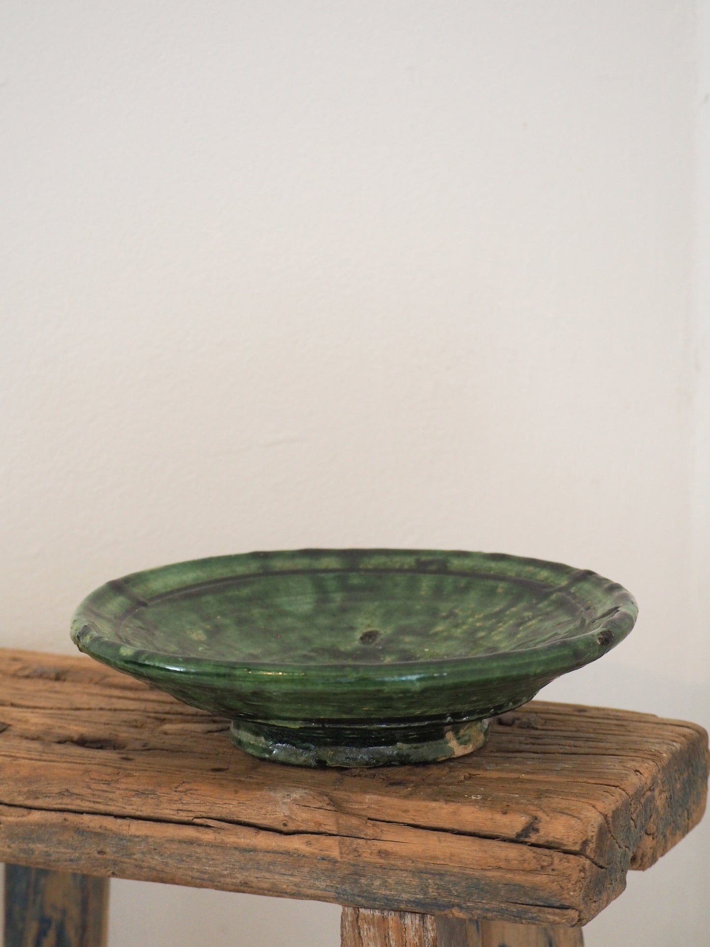 Vintage Moroccan Tamegroute Green Glazed Ceramic Small Plate - Handmade Moroccan Serving Dish