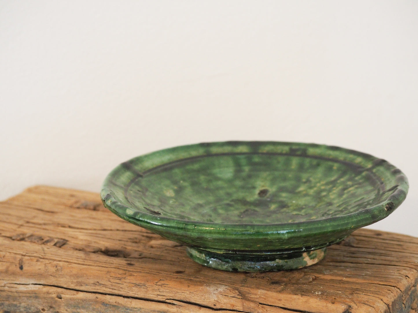 Vintage Moroccan Tamegroute Green Glazed Ceramic Small Plate - Handmade Moroccan Serving Dish