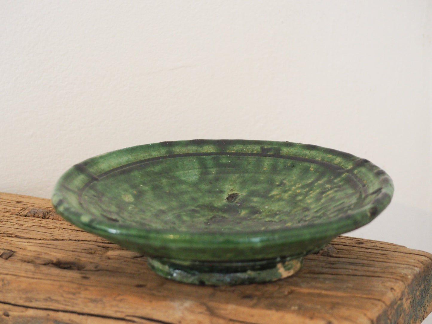 Vintage Moroccan Tamegroute Green Glazed Ceramic Small Plate - Handmade Moroccan Serving Dish