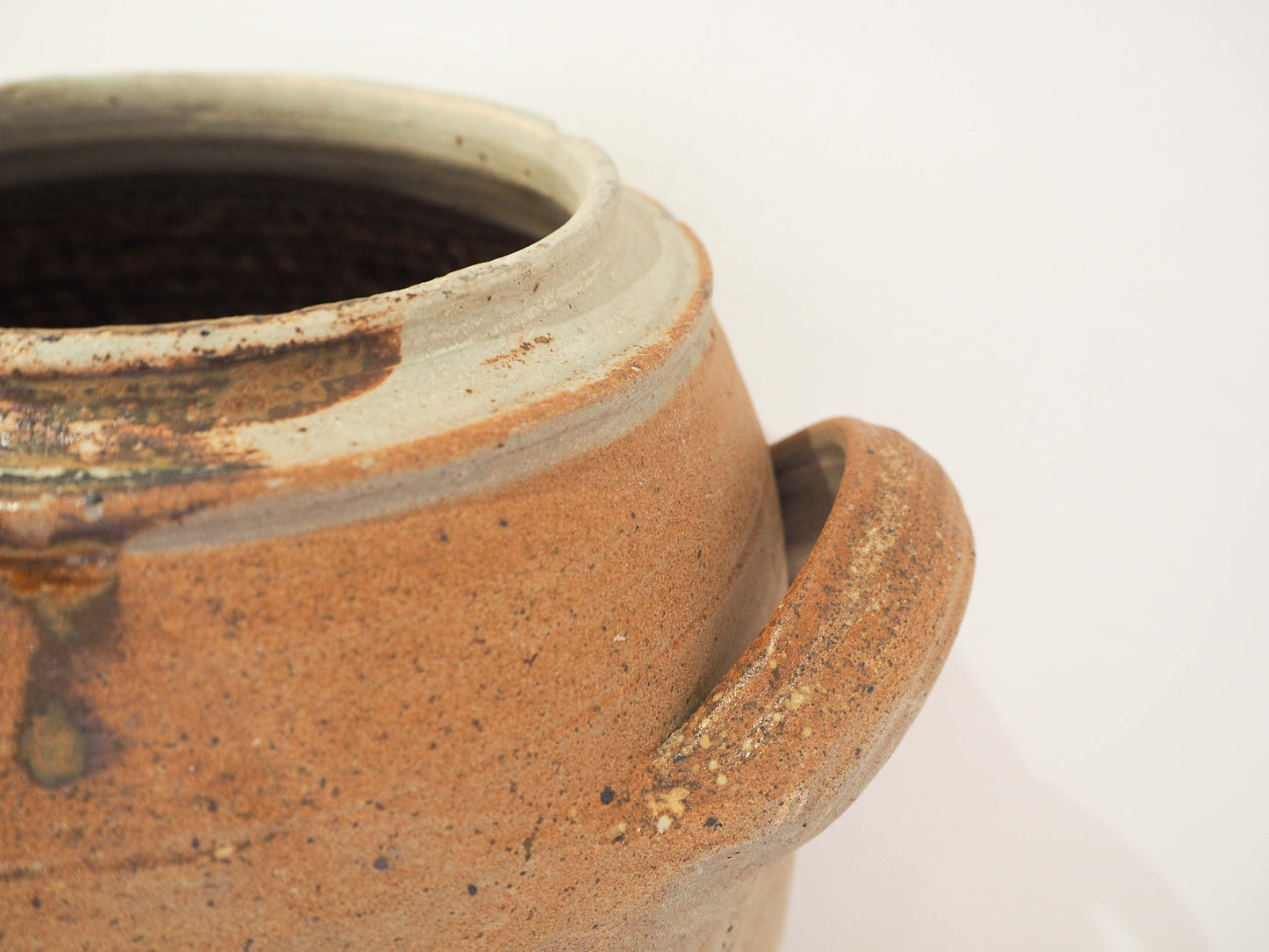 Vintage Large Antique Rustic French Handmade Olive Confit Pot With Double Handle / Kitchen Storage Jar