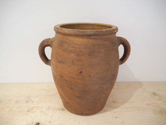 Vintage Antique Rustic French Handmade Olive Confit Pot With Double Handle / Kitchen Storage Jar