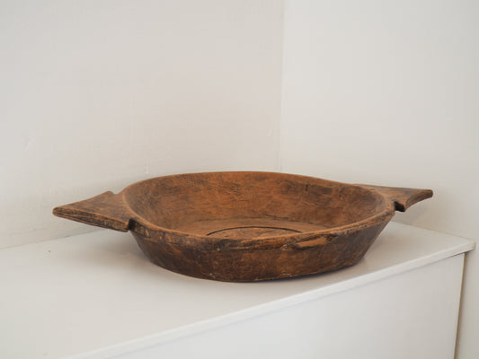 Vintage Antique Indian Hand Carved Hardwood Large Decorative Dough Bowl / Fruit Bowl