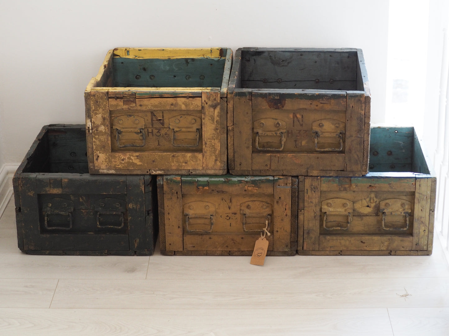 Antique Vintage Wooden & Metal Ammunition Storage Box (Sold Individually)