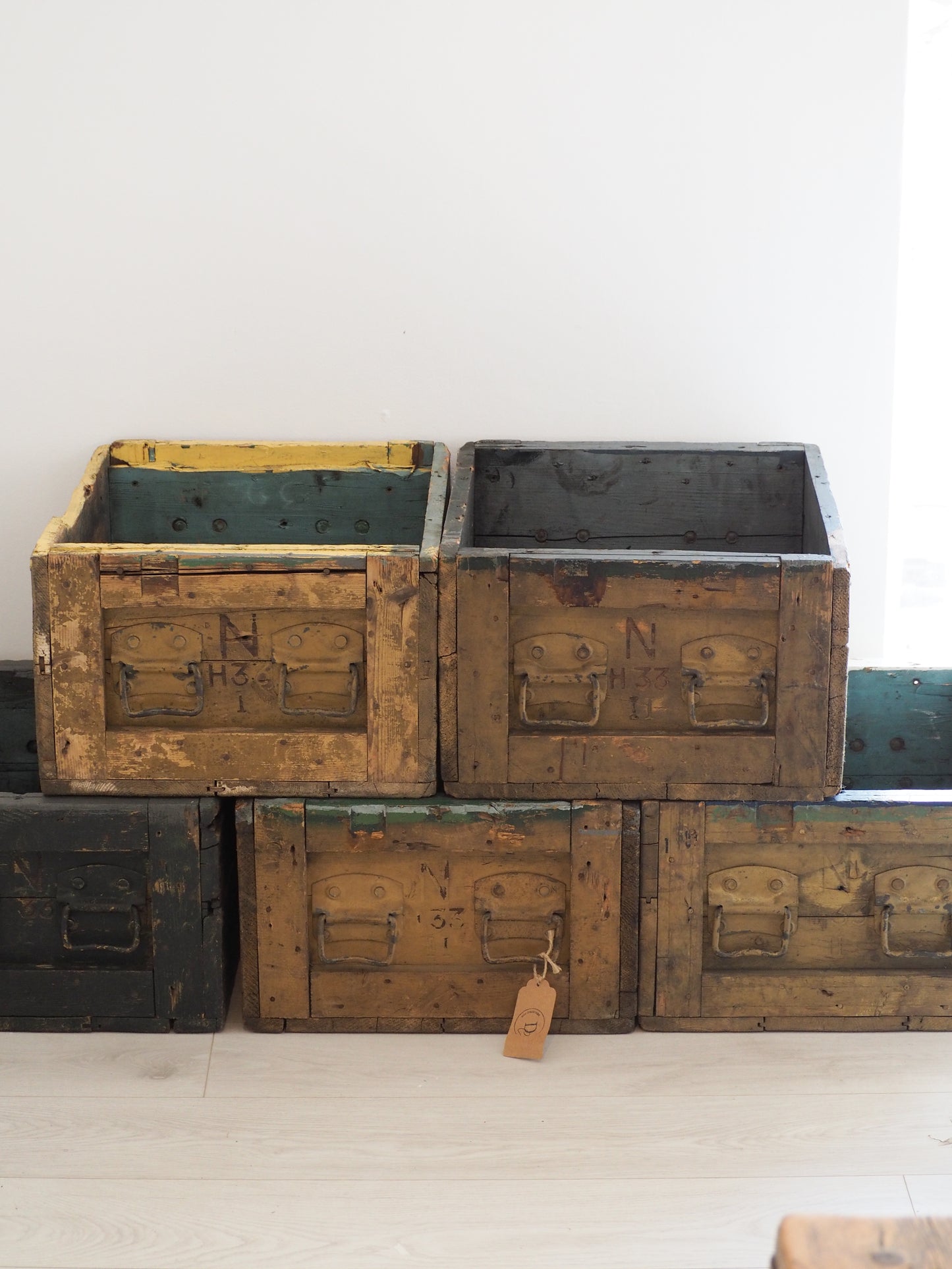 Antique Vintage Wooden & Metal Ammunition Storage Box (Sold Individually)