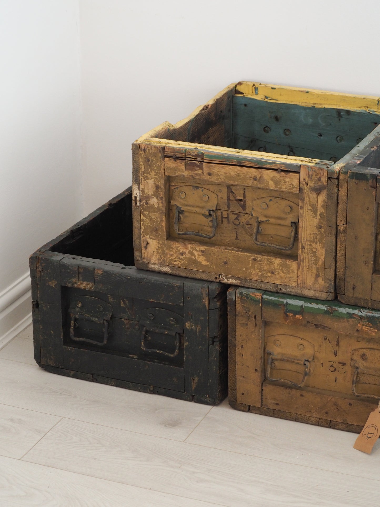 Antique Vintage Wooden & Metal Ammunition Storage Box (Sold Individually)