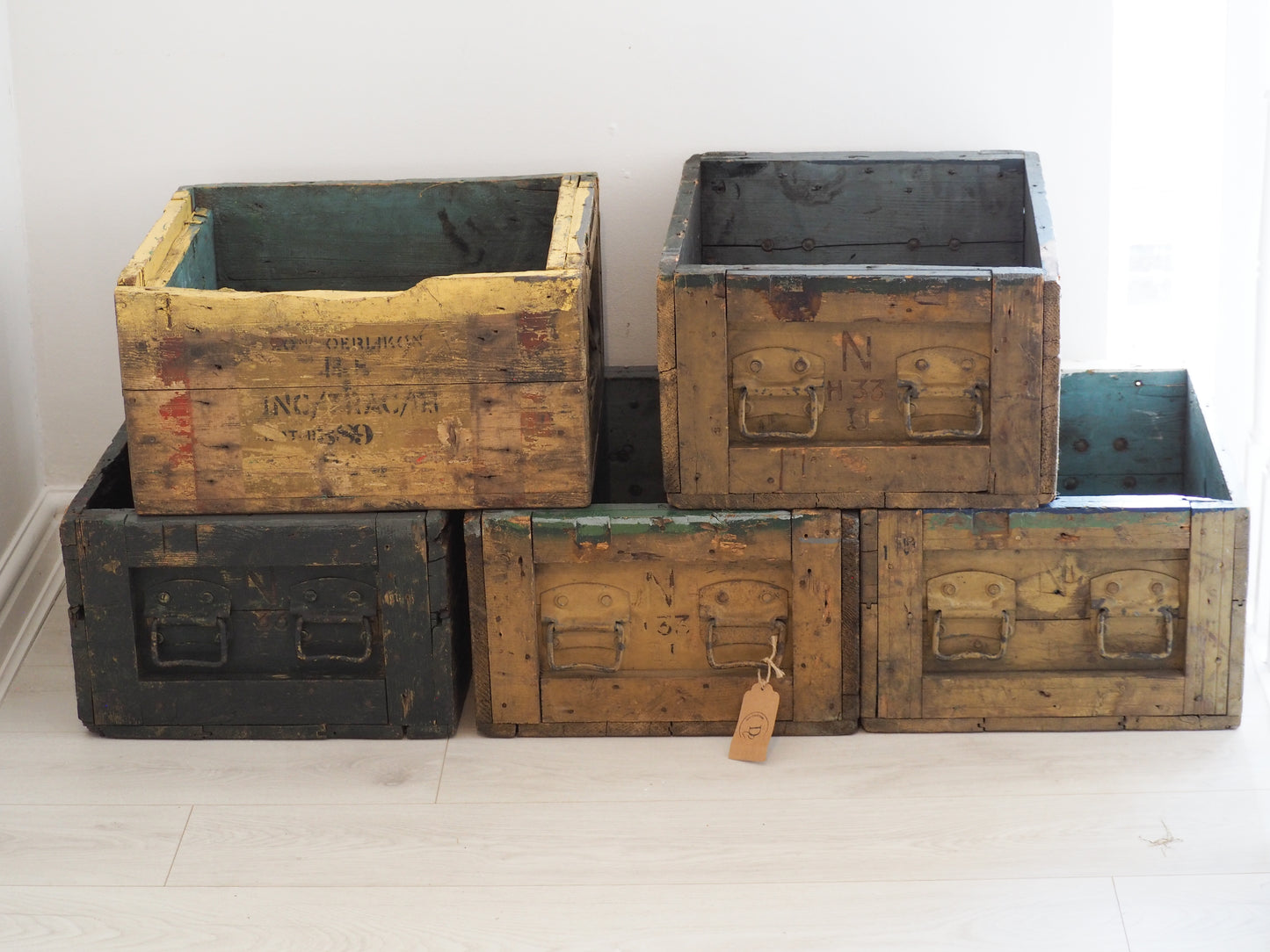 Antique Vintage Wooden & Metal Ammunition Storage Box (Sold Individually)