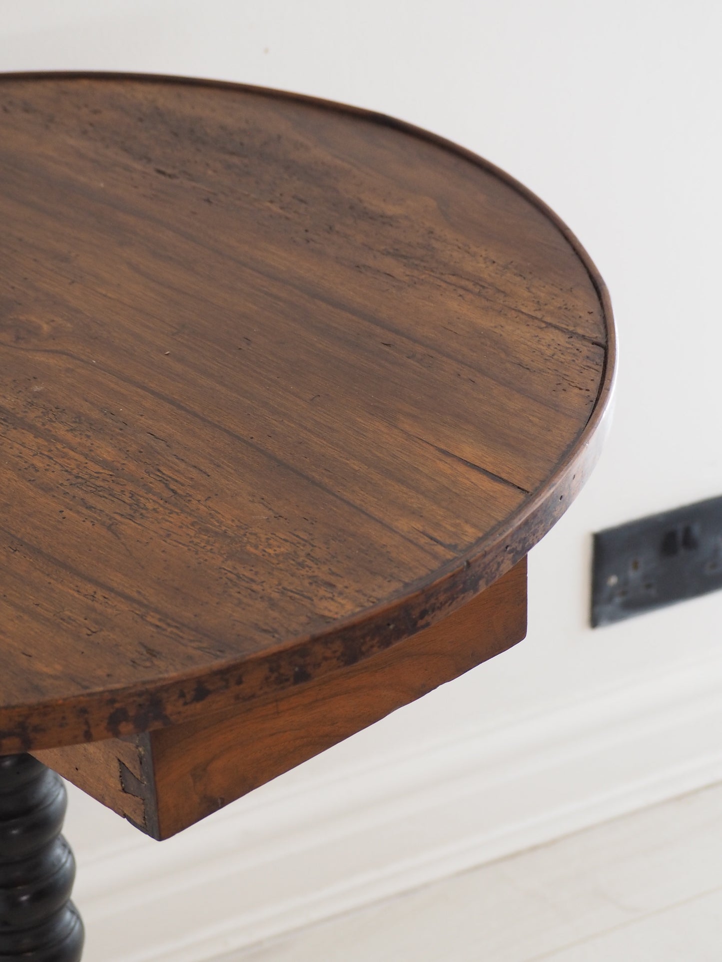 Vintage Antique Victorian Round Wooden Bobbin Table with Single Drawer & Ebonised Base / Furniture