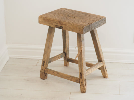 Antique Vintage Rustic Medium Sized Decorative Elm Stool / Farmhouse Stool