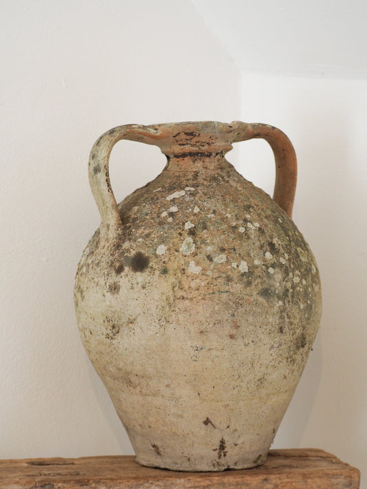 Antique Large 18th-Century Light Grey French Terracotta Walnut Oil Jar / Decorative Jug / Vase