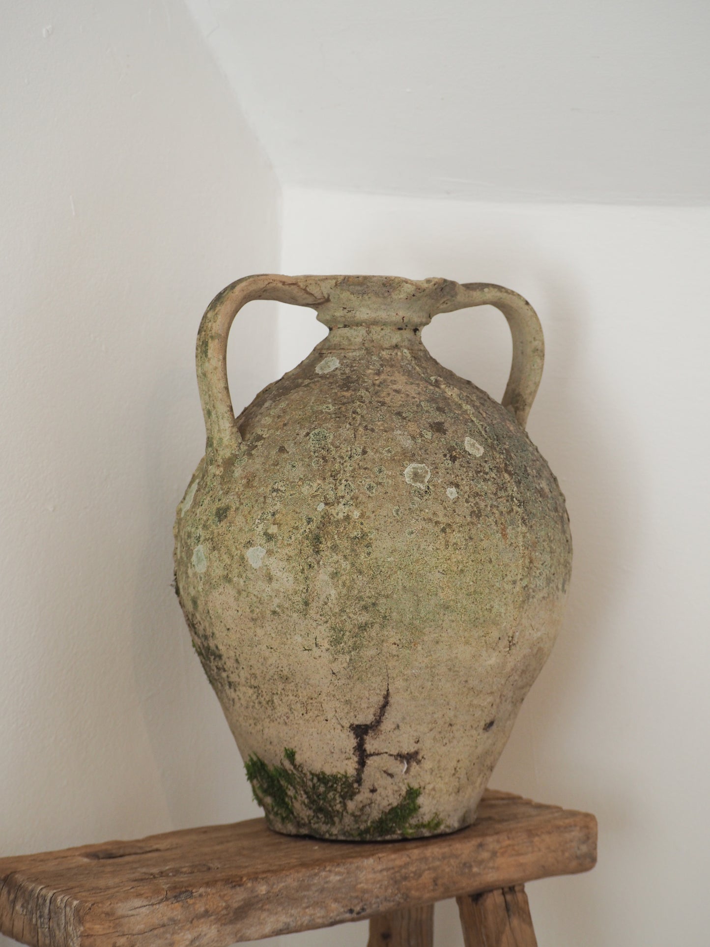 Antique Large 18th-Century Light Grey French Terracotta Walnut Oil Jar / Decorative Jug / Vase