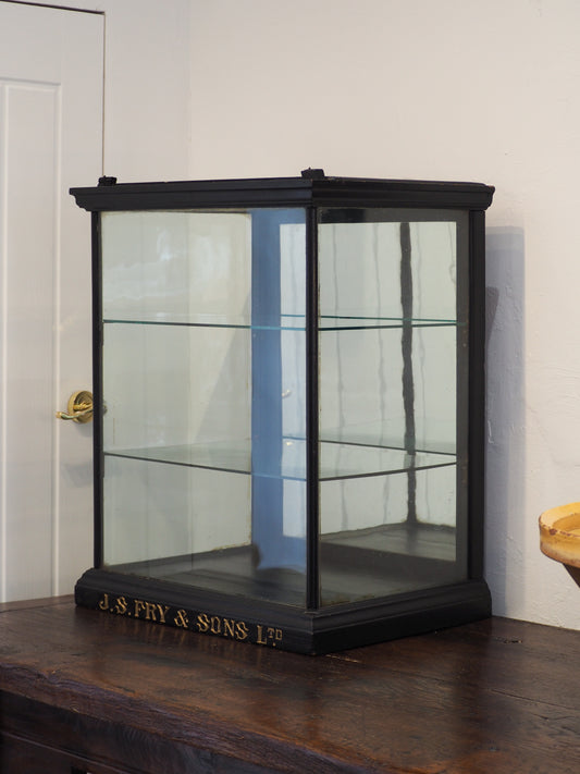 Antique Vintage Original Fry's Chocolate Display Cabinet with Glass Shelves & Original Sticker and Stamp