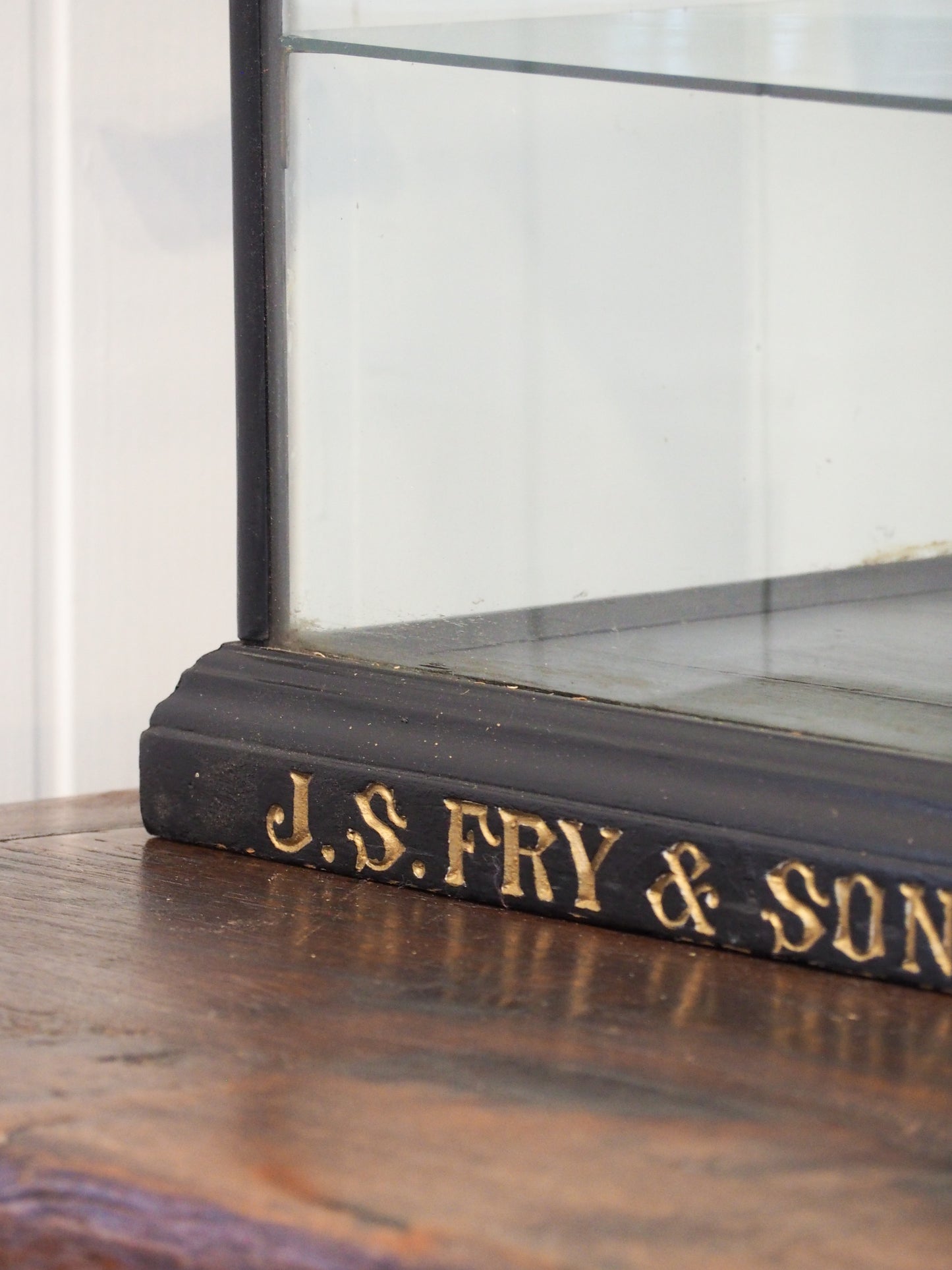 Antique Vintage Original Fry's Chocolate Display Cabinet with Glass Shelves & Original Sticker and Stamp