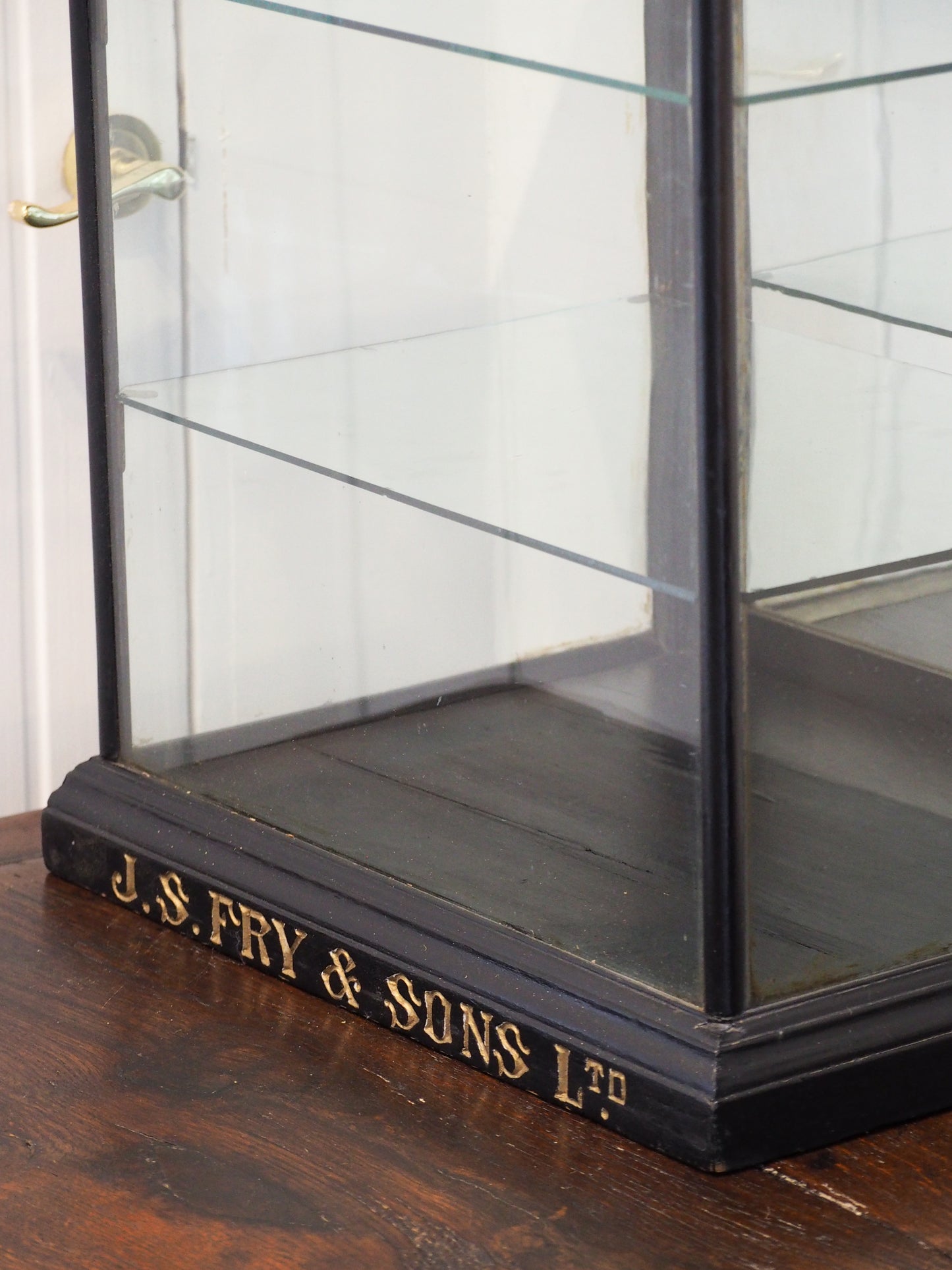 Antique Vintage Original Fry's Chocolate Display Cabinet with Glass Shelves & Original Sticker and Stamp