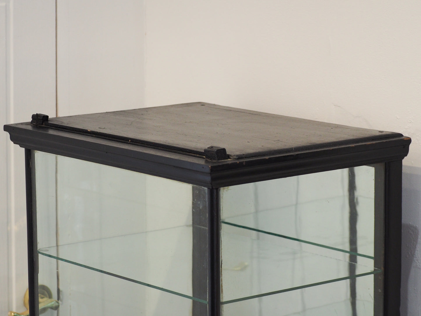 Antique Vintage Original Fry's Chocolate Display Cabinet with Glass Shelves & Original Sticker and Stamp