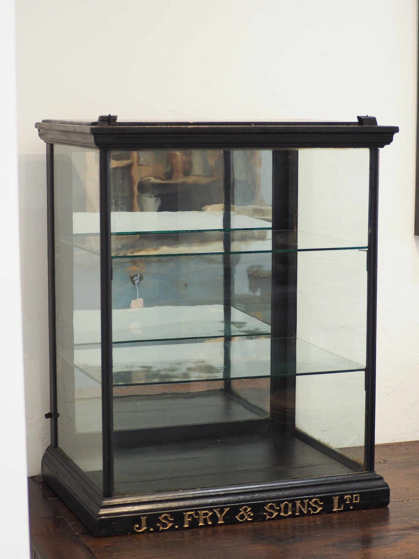 Antique Vintage Original Fry's Chocolate Display Cabinet with Glass Shelves & Original Sticker and Stamp