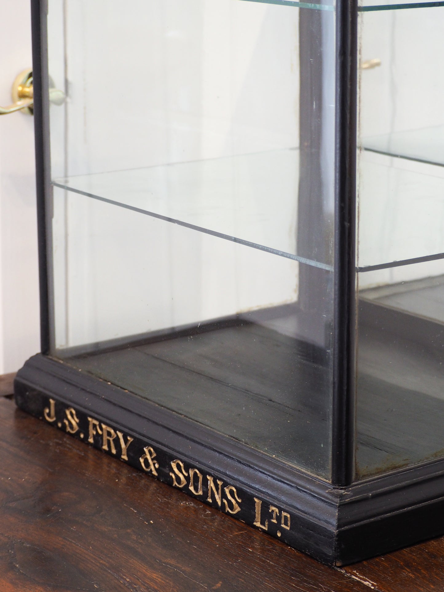 Antique Vintage Original Fry's Chocolate Display Cabinet with Glass Shelves & Original Sticker and Stamp