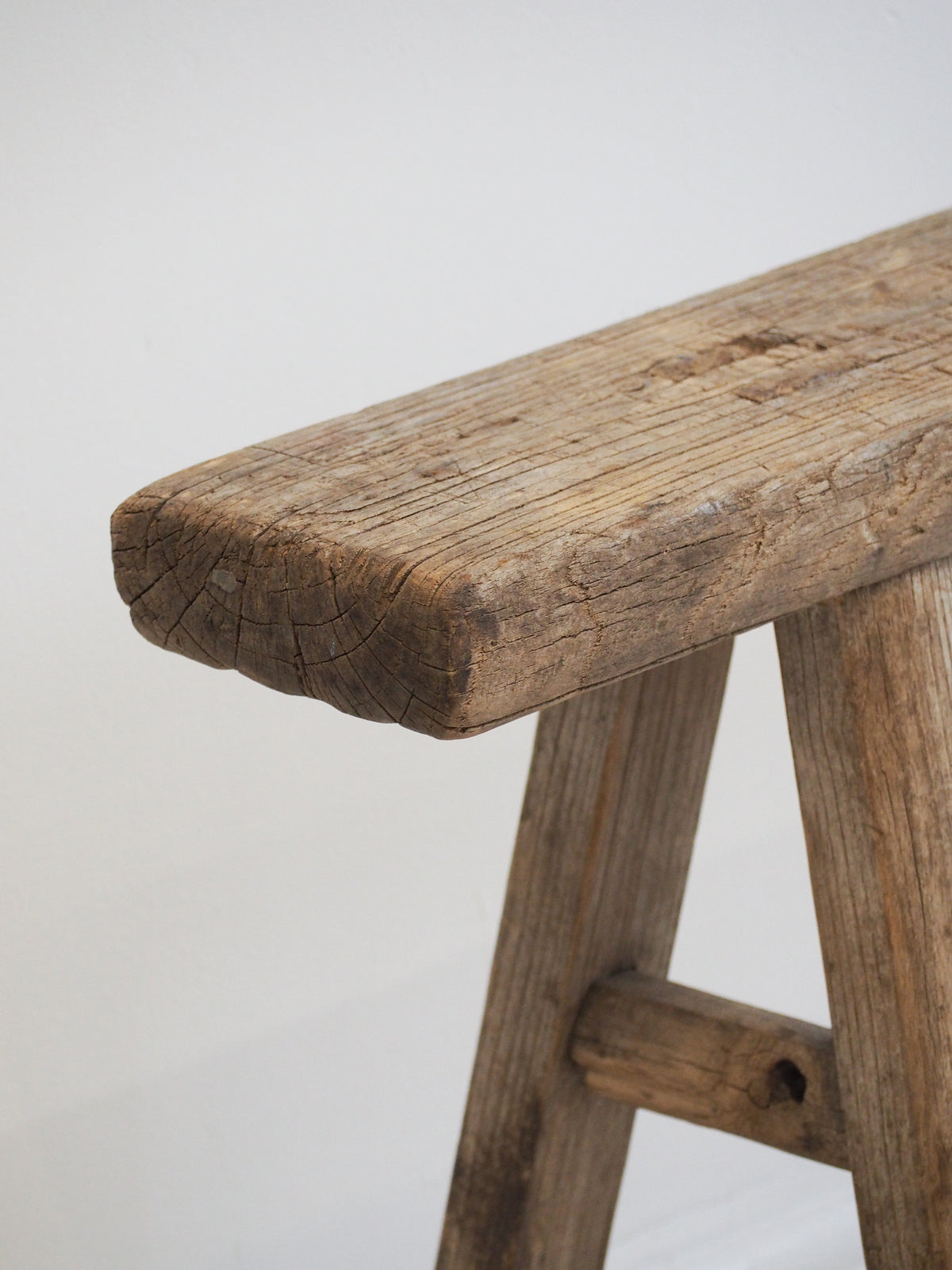Antique Vintage Rustic Long Wooden Elm Bench / Large Decorative Stool