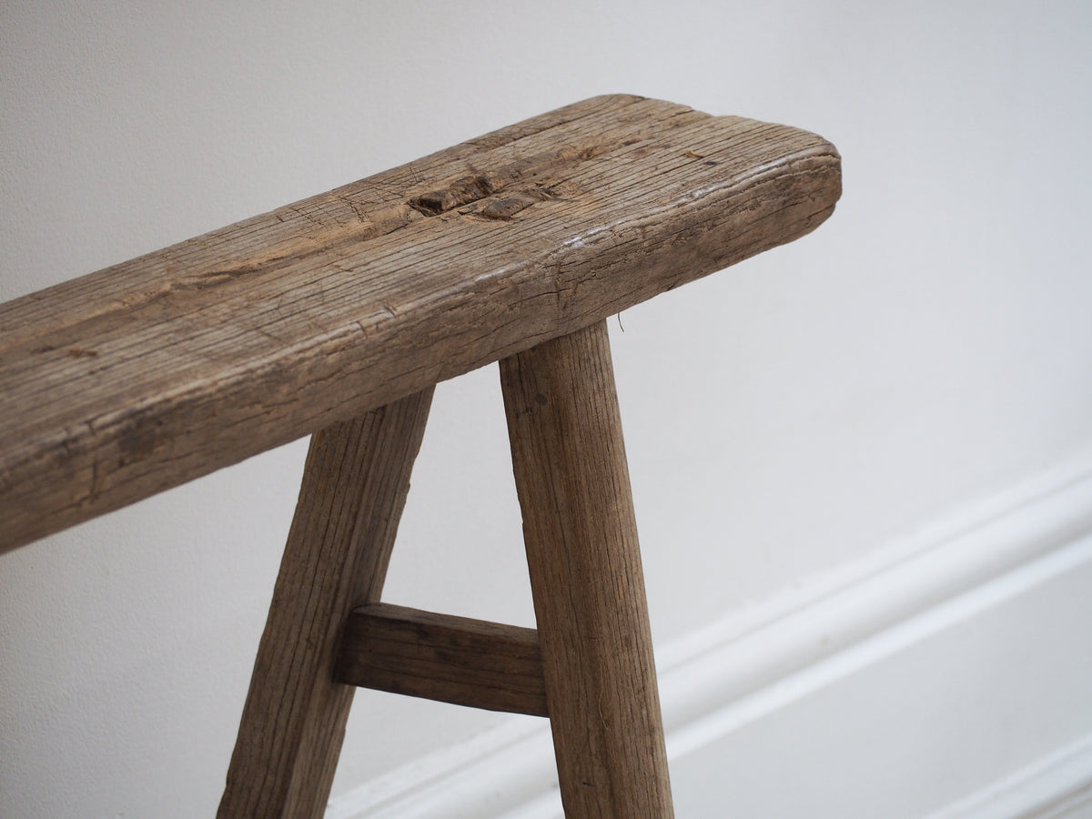 Antique Vintage Rustic Long Wooden Elm Bench / Large Decorative Stool