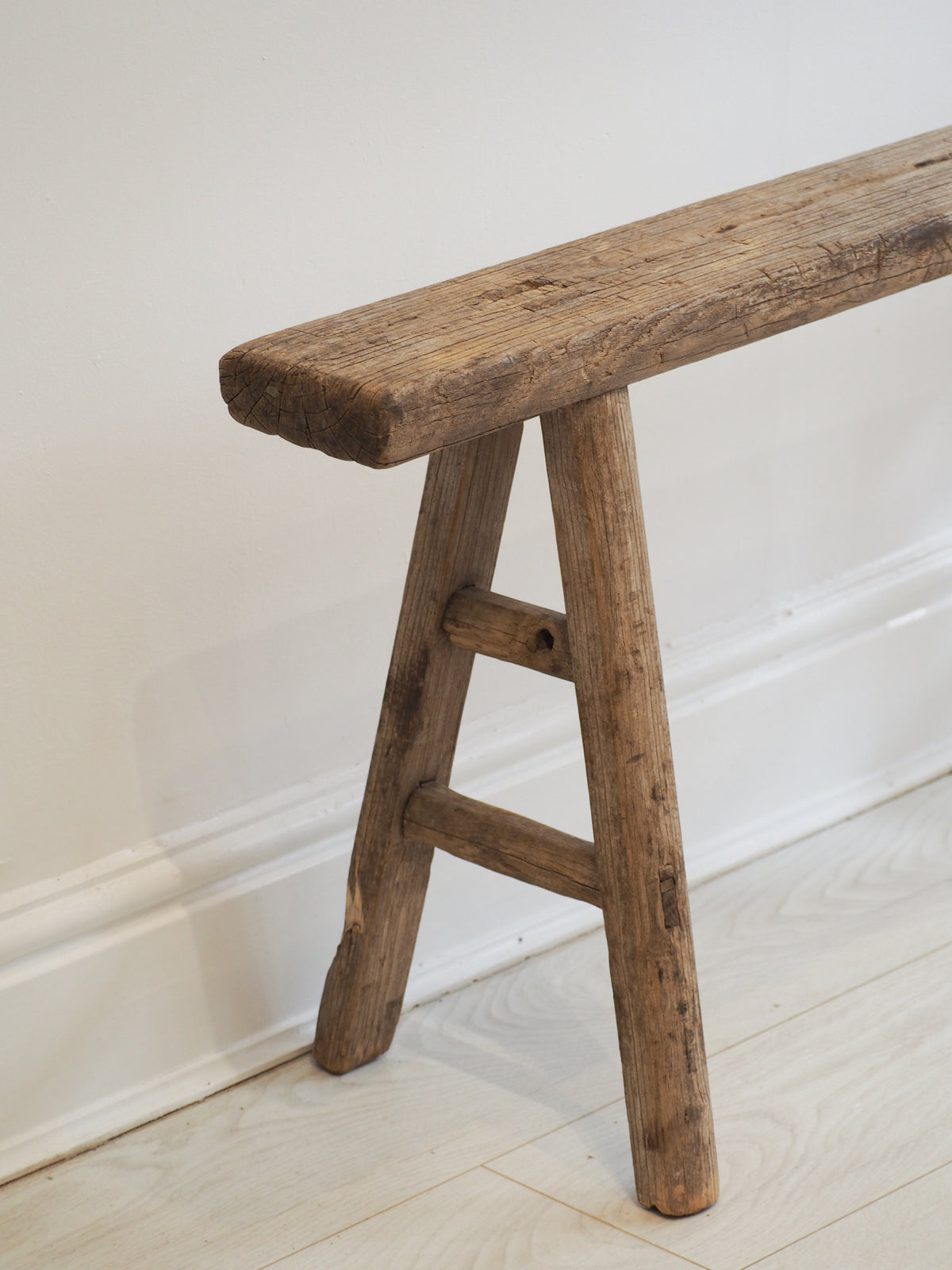 Antique Vintage Rustic Long Wooden Elm Bench / Large Decorative Stool