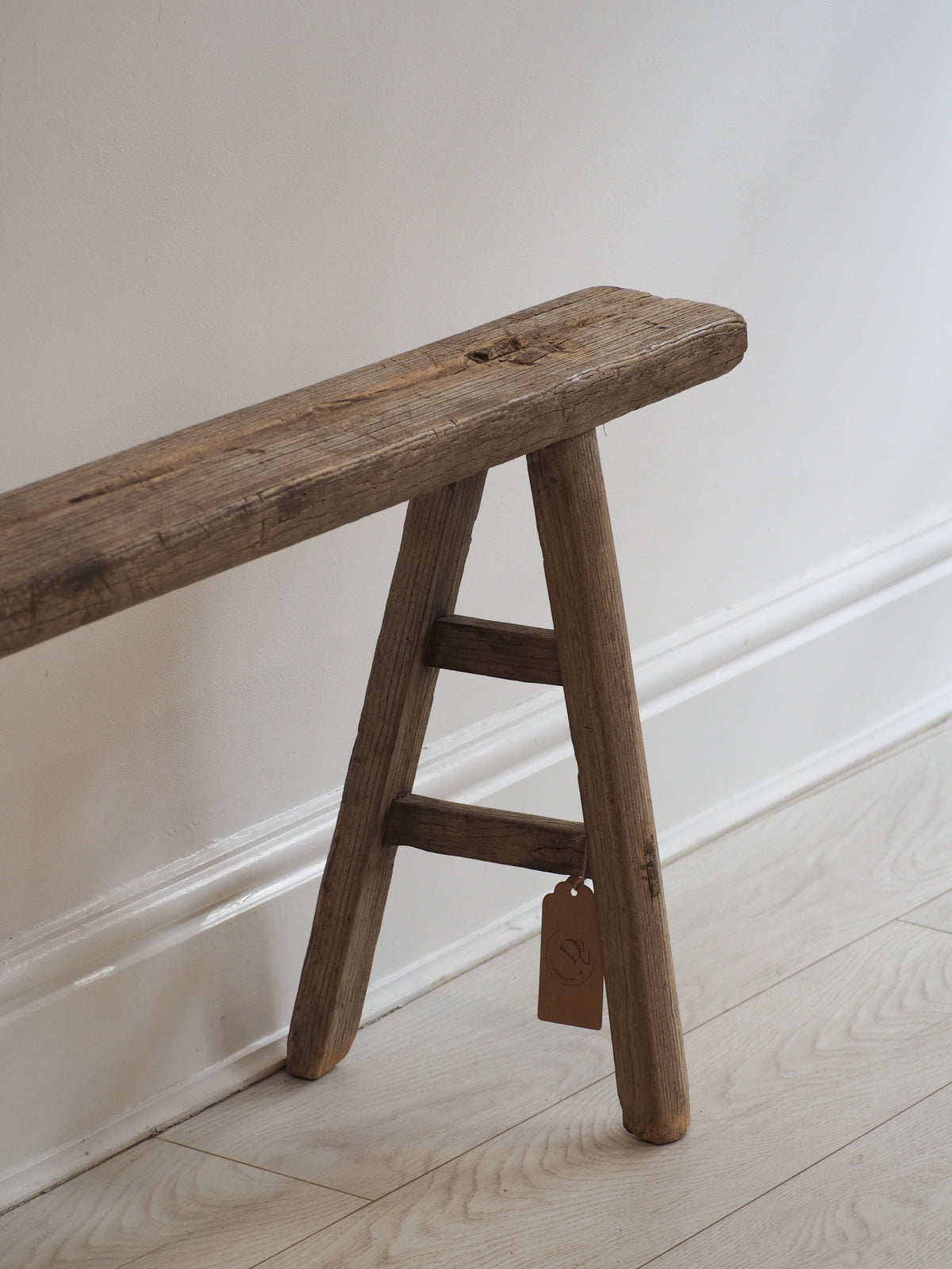 Antique Vintage Rustic Long Wooden Elm Bench / Large Decorative Stool