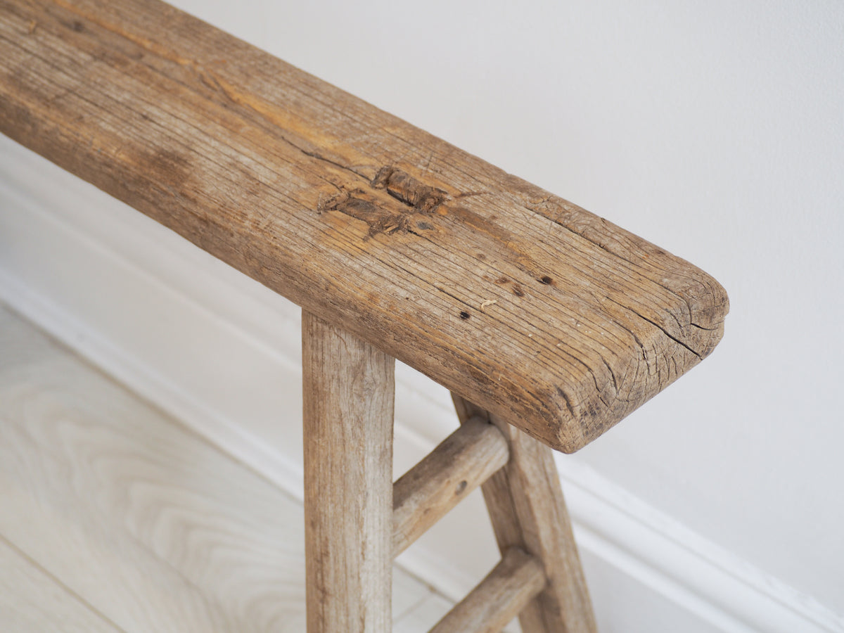 Antique Vintage Rustic Long Wooden Elm Bench / Large Decorative Stool