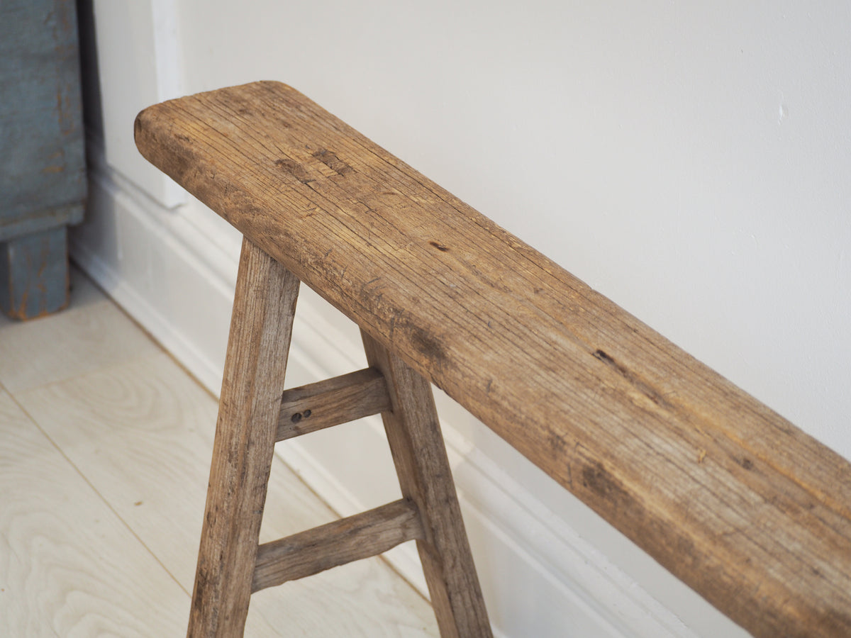 Antique Vintage Rustic Long Wooden Elm Bench / Large Decorative Stool