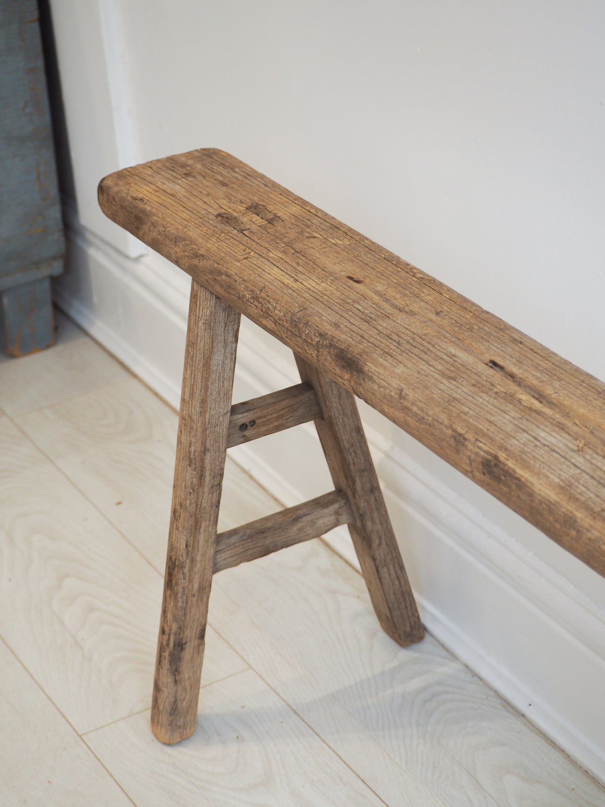Antique Vintage Rustic Long Wooden Elm Bench / Large Decorative Stool