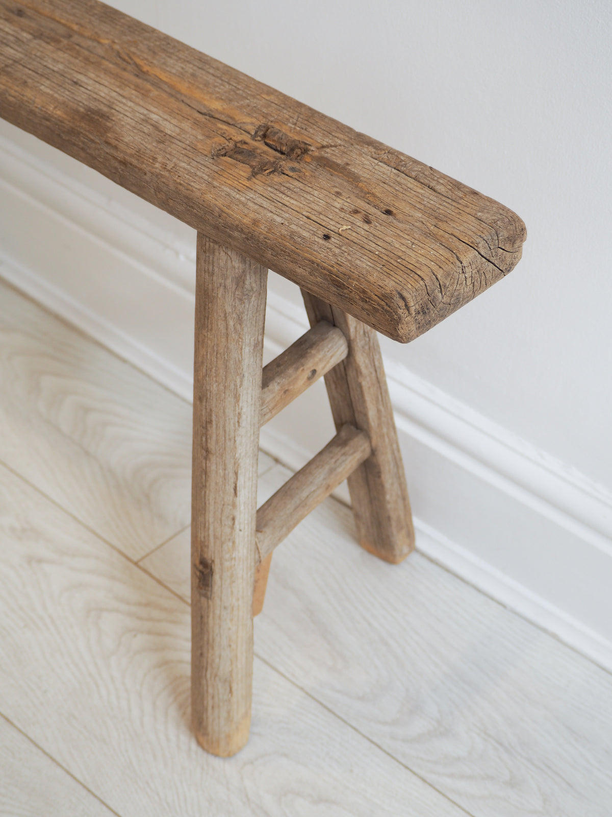Antique Vintage Rustic Long Wooden Elm Bench / Large Decorative Stool
