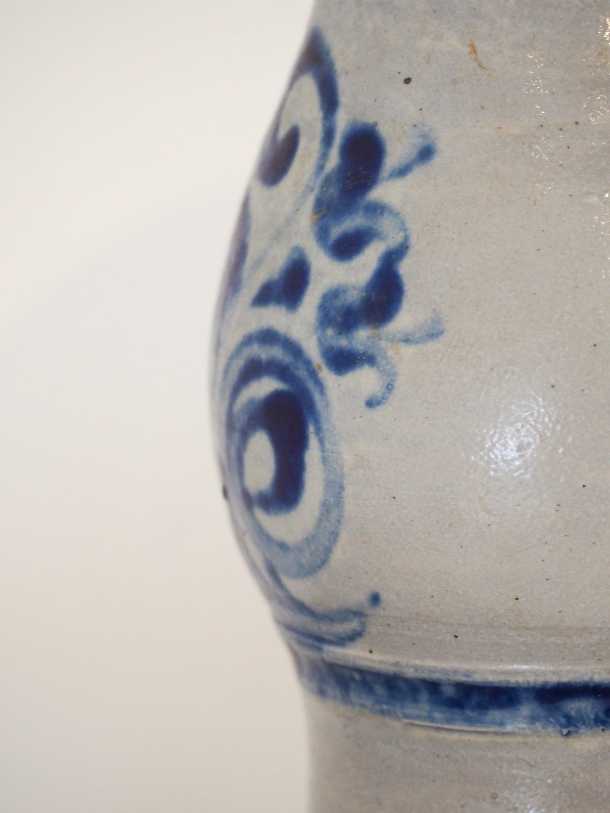 Vintage French Salt-Glazed Blue and White Stoneware Jug / Hand-Painted Pitcher