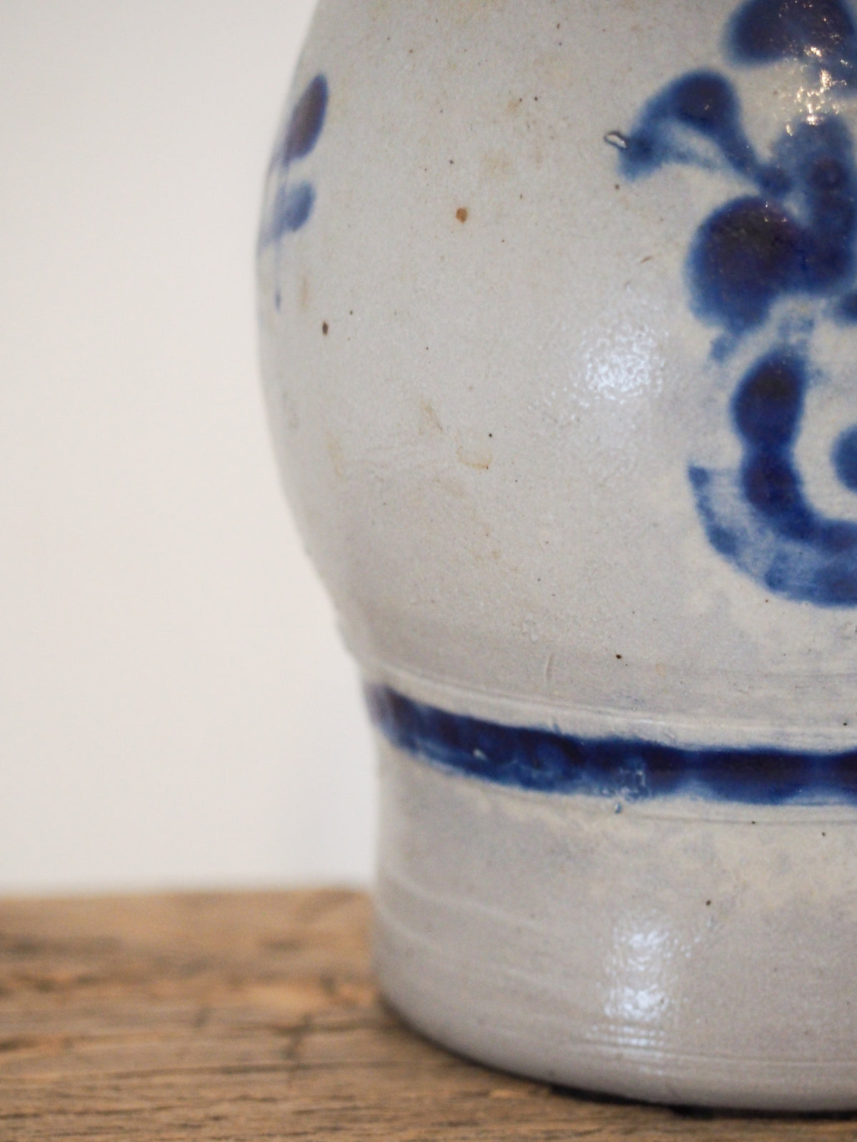 Vintage French Salt-Glazed Blue and White Stoneware Jug / Hand-Painted Pitcher