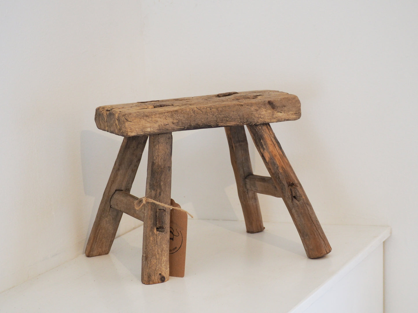 Antique Vintage Small Elm Rustic Wooden Farmhouse Stool / Milking Stool