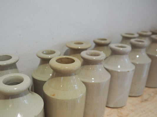 Vintage Antique French Cream Stoneware Ink Bottle Pot / Rustic Jar (Sold Individually)