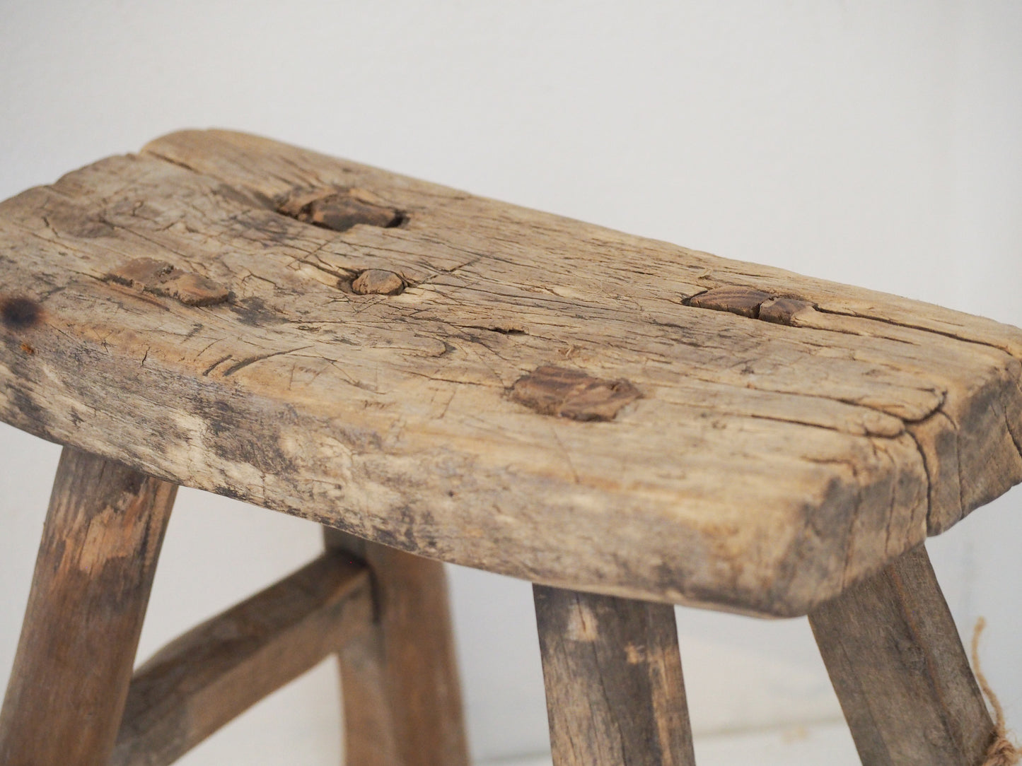 Antique Vintage Small Elm Rustic Wooden Farmhouse Stool / Milking Stool