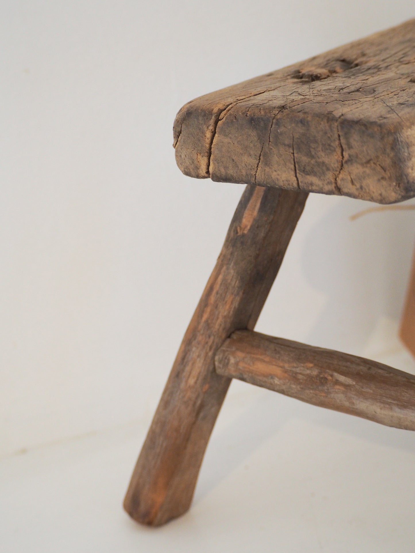 Antique Vintage Small Elm Rustic Wooden Farmhouse Stool / Milking Stool